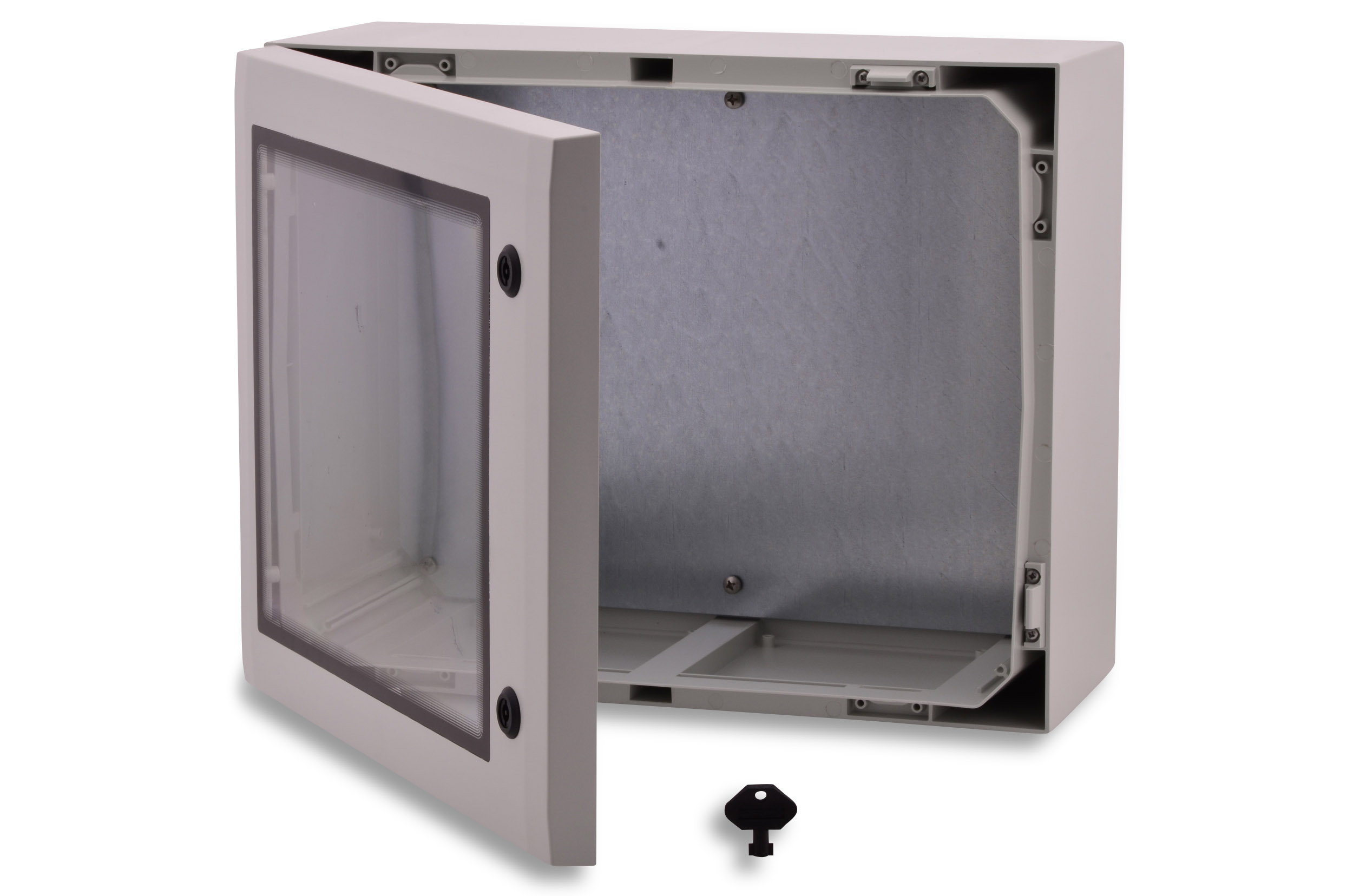 BOXEXPERT-Gehaeuse-Polycarbonat-transparent-Perle-BXPFAT400500210-P01-Offen1 Polycarbonat Wandschrank-Gehäuse Serie Perle-PC 700x500x300mm transparent – Bild 1